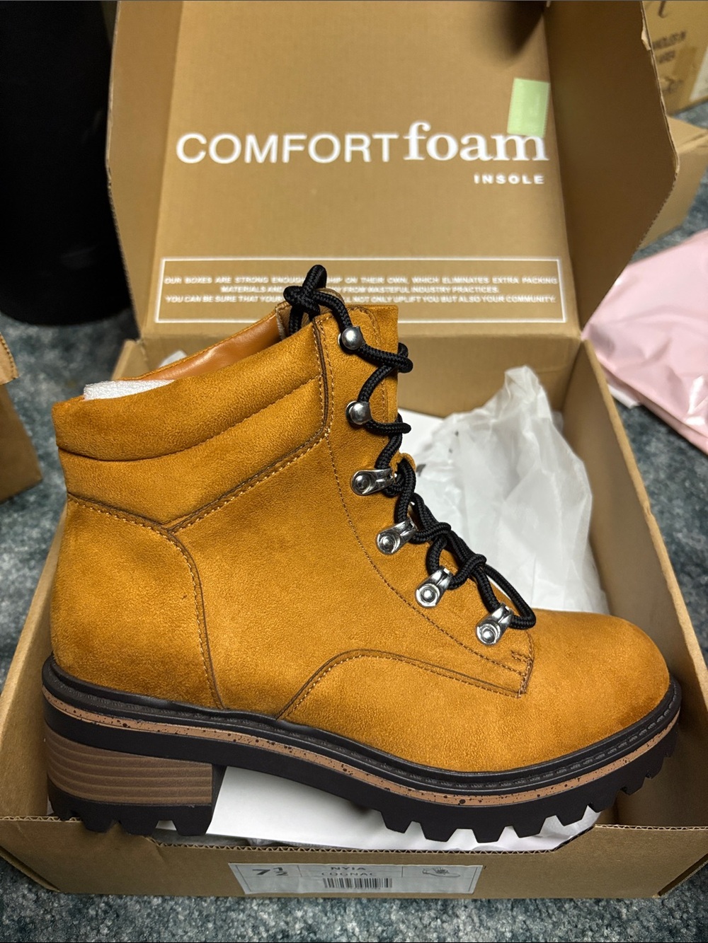 Journee Collection NYIA Cognac Lace-Up Platform Combat Boots